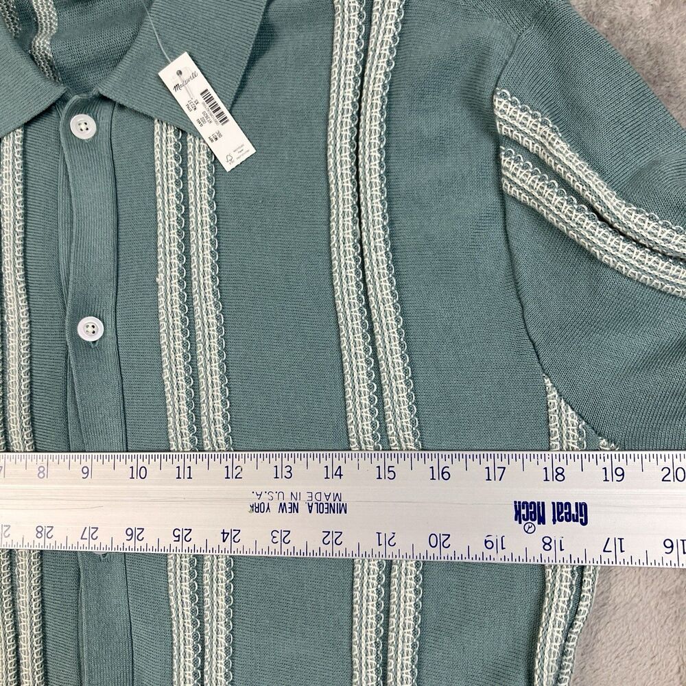 Madewell Sweater Polo Mens XS Green Striped Button Up Preppy Coastal NZ237 Nwt - Picture 5 of 10